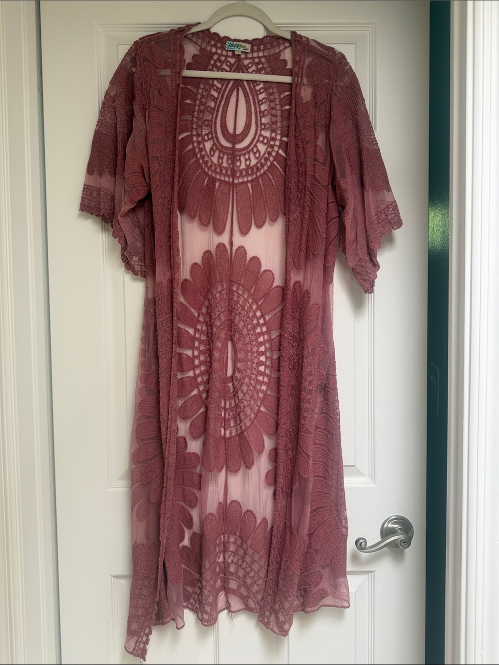 Boho Lace Open-Front Kimono Dusty Rose